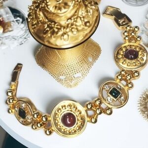 Gold Plated Vintage Yosca Mogul Jeweled Bracelet